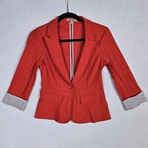 Papaya Cherry Red S One-Button Closure blazer with 3/4 And Pinstripe Detailing